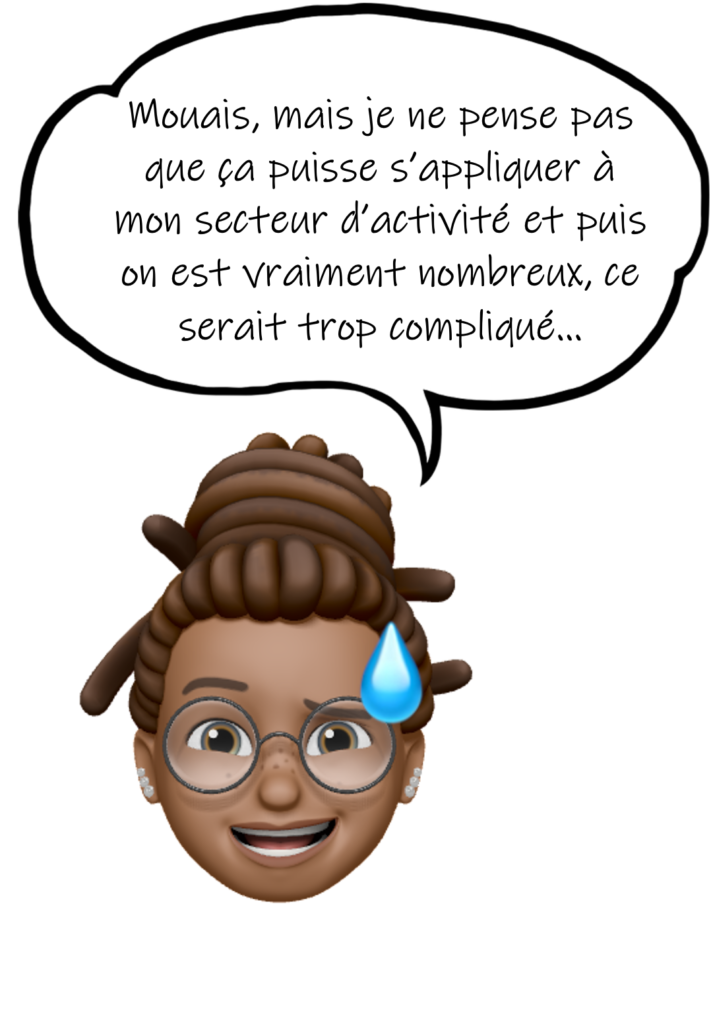 Personnage avec bulle de conversation se demandant si ce modèle est applicable à tous types d'activité